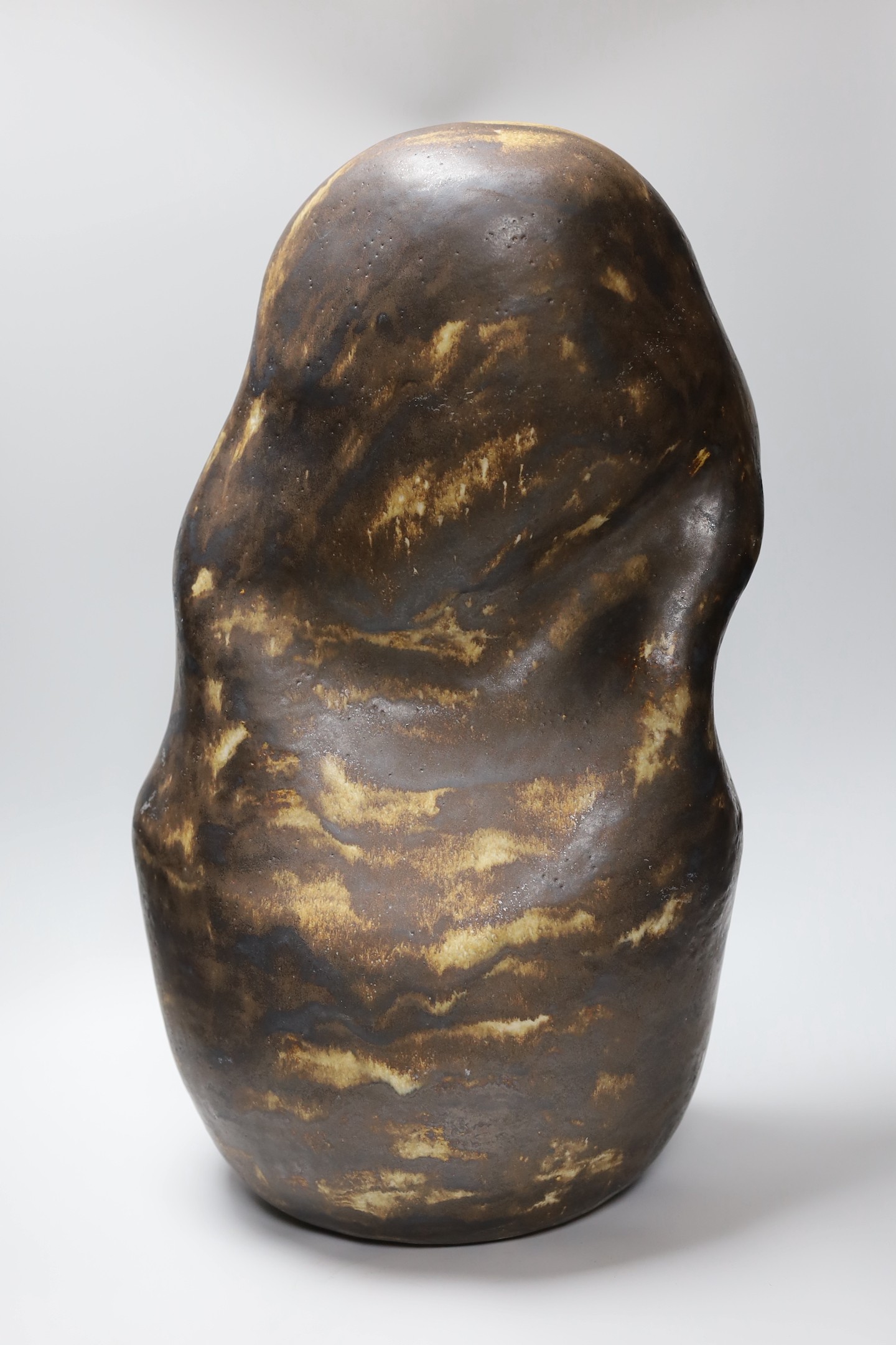 Ruth Sulke - a large studio brown glazed stoneware ’torso’ sculpture, 1986, 54cm, See Sulke, Ruth - Ceramic Sculpture by Ruth Sulke, Hanart 2 Gallery, 1987, page 44.
